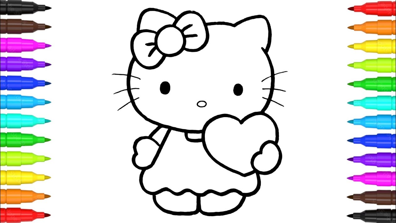 How to Draw Cute Hello Kitty with Heart for Kids | Hello Kitty Drawing and Coloring Step by Step