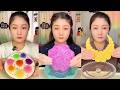 Colorful Topped Jelly, Pink Crystal Dessert, and Rosette Plate