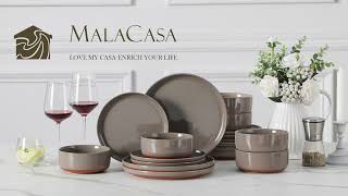 MALACASA Tara Stoneware Dinnerware Set, Brown plate and bowl set, rustic charm and modern design
