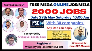 Free Online Job Mela On May 29th 2021 With 30 Companies Hyderabad Jobs Telangana jobs Free Jobs Hyse