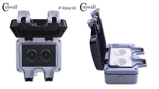 Coswall IP66 Weatherproof Waterproof Outdoor Wall Power Socket 16A Double EU Standard