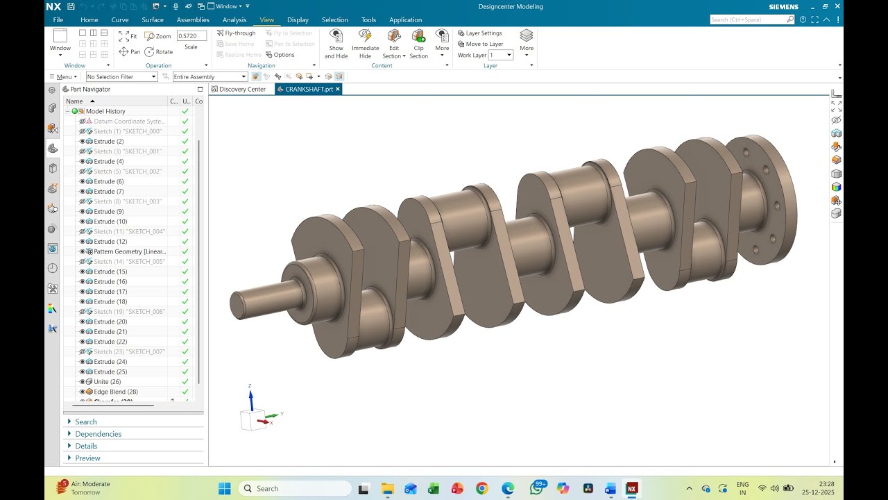 |CRANKSHAFT|FOUR CYCLINDER ENGINE ASSEMBLY|PISTON ASSEMBLY|NX CAD|