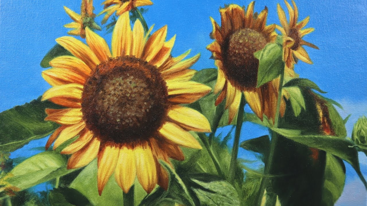 How to paint realistic sunflowers flower painting tutuorial YouTube