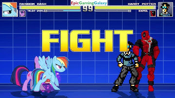 Rainbow Dash And Twilight Sparkle VS Harry Potter The Wizard And Deadpool In A MUGEN Match / Battle