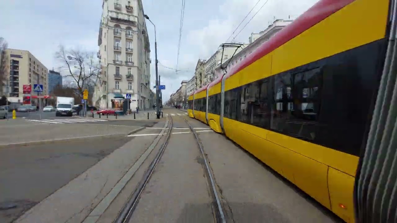 Tramwaj 14 - Banacha - Metro Wilanowska, Warszawa, 4K, 400% speed. 9.4.2022