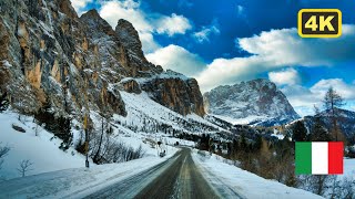 🇮🇹 Dolomites: Driving Through Snow-Clad Mountains and Twisting Passes, Gardena Pass & Sella Pass