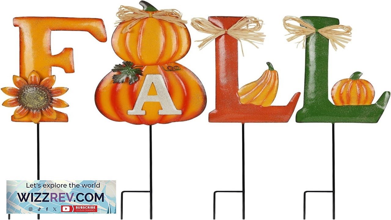Juegoal 4 Pcs Fall Decorative Garden Stakes 24 Inch Letter Metal Yard