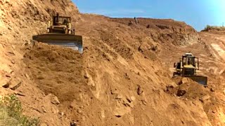 Two Komatsu Bulldozers D155 Working perfectly On The Top Of Mountain