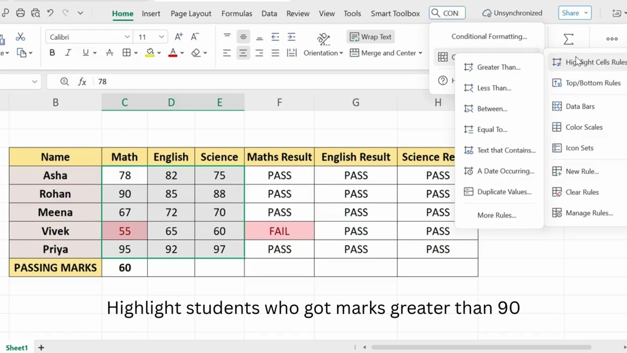 Conditional formatting in 
