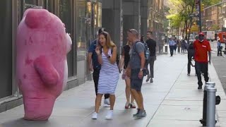 She got Scared!! Insane Screams!!Giant pink bear Prank!!