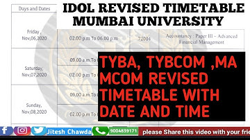 IDOl Revised Timetable TYBA, TYBCOM ,MA,MCOM Revised timetable with date and time|Mumbai University|