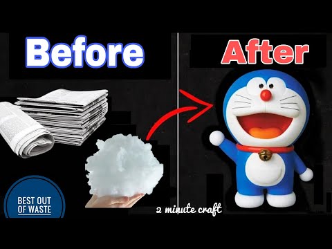 How to make doremon with newspaper/Best out of wate DIY