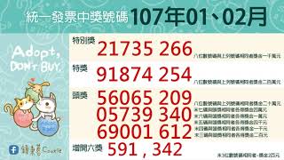 107年1月2月份統一發票中獎號碼(2018年)