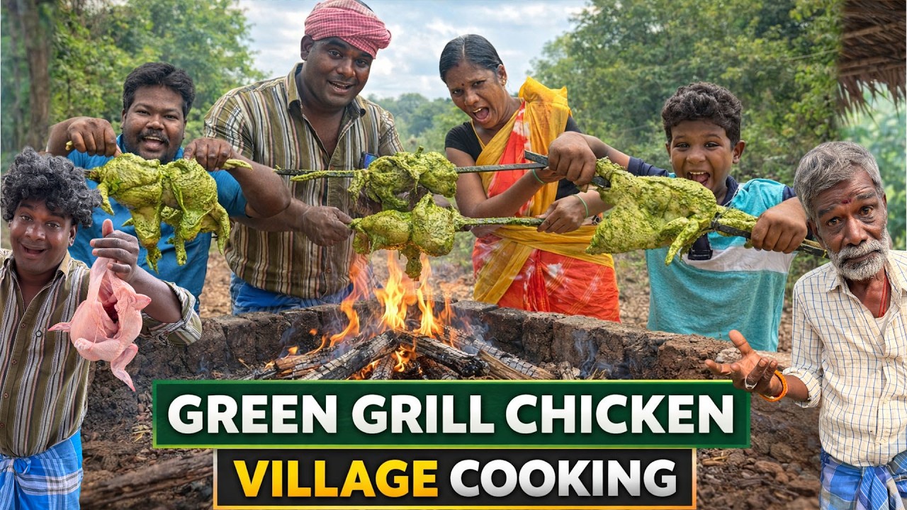 Green Grill Chicken | Full chicken Roast village cooking style | Pattapatti village cooking