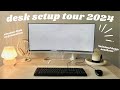 DESK SETUP TOUR 2024 | aesthetic beige desk setup, amazon desk setup, white ultra wide monitor