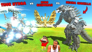 THOR HYDRA vs MECHA GODZILLA vs KING GHIDORAH in Animal Revolt Battle Simulator with SHINCHAN CHOP