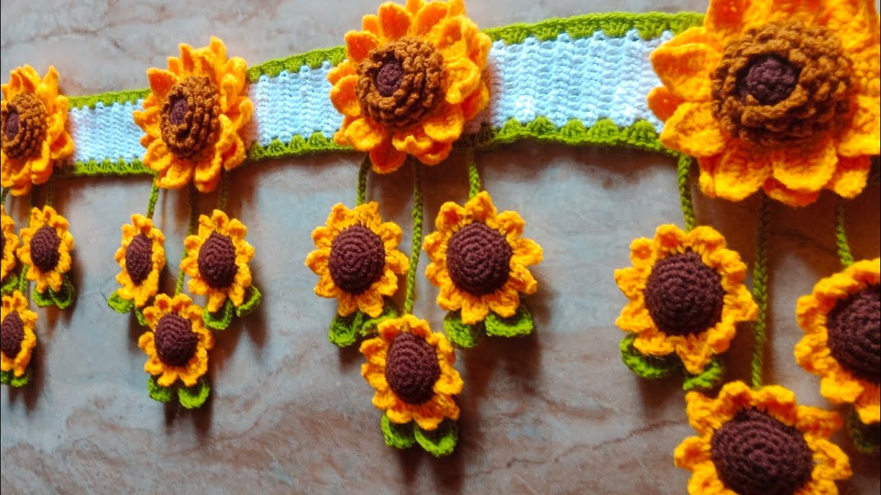 Elegant ✨🌻Crochet sunflower toran design,latest flower toran jhalar design #gateparda #2025 #flowers