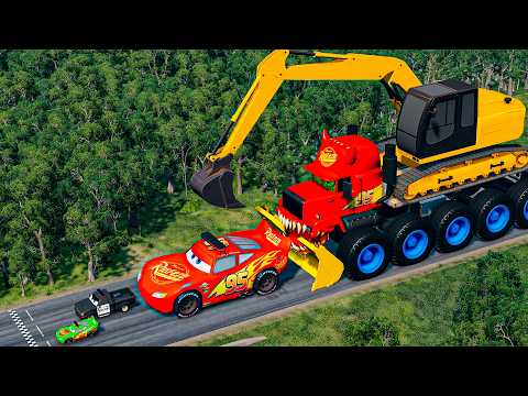 Big & Small McQueen & Police Car vs Zombie Mack, Giant Speed Bumps Downhill Race – BeamNG.drive