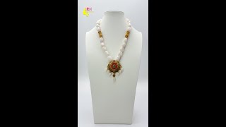 Indian Pearls &amp; Coral Necklace with Silver Locket | Lord Krishna Nakshi Balls
