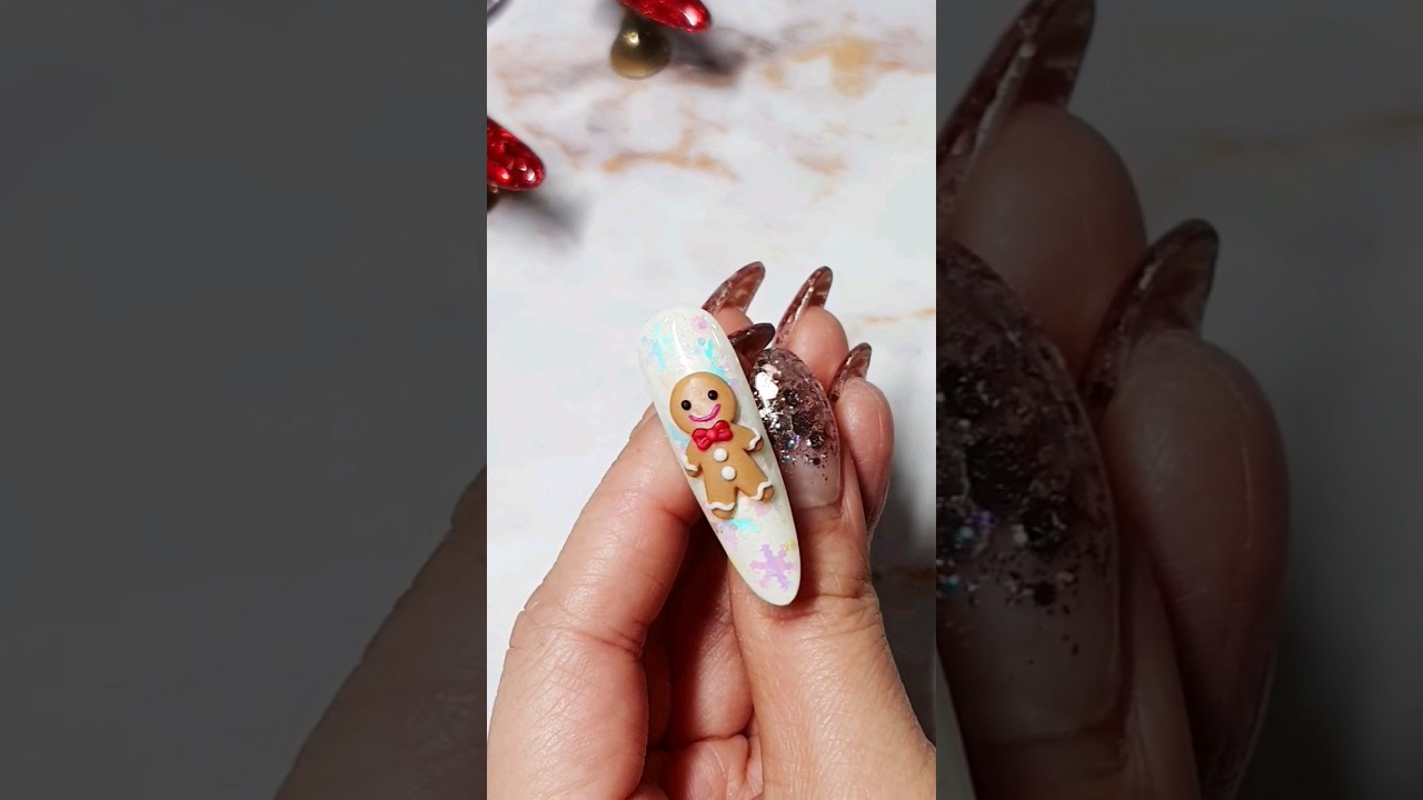 3D Gingerbread Man Nail Art Tutorial #shorts #nailart #tutorial
