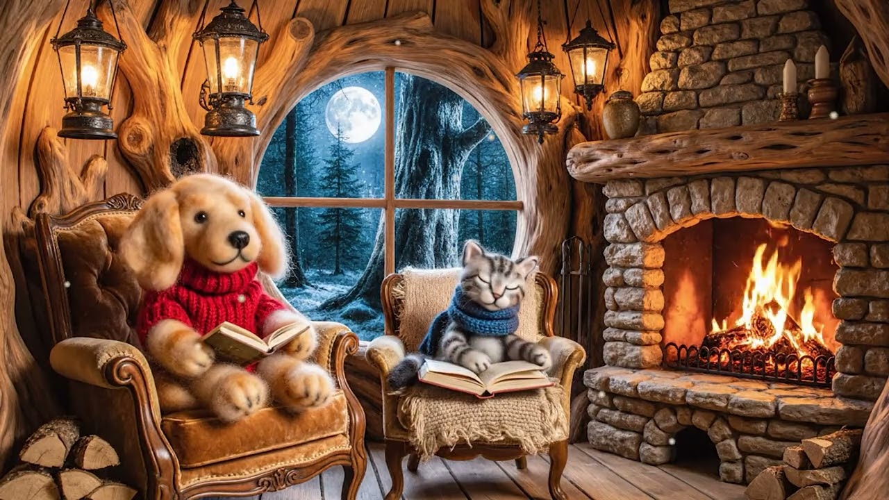 Peaceful Reading Night for Golden Retriever & Cat | Soft Music and Nature Sounds • Relax, Read, Rest