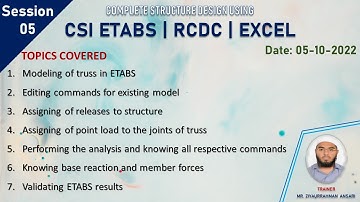 ETABS + RCDC + EXCEL (Live Session Day - 05) | 5th October 2022 | Batch 10