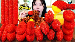 ASMR MUKBANG| Cheetos! Cheese Hot dog, Fried Chicken, Black bean Noodles, Cheese sticks, Fries.