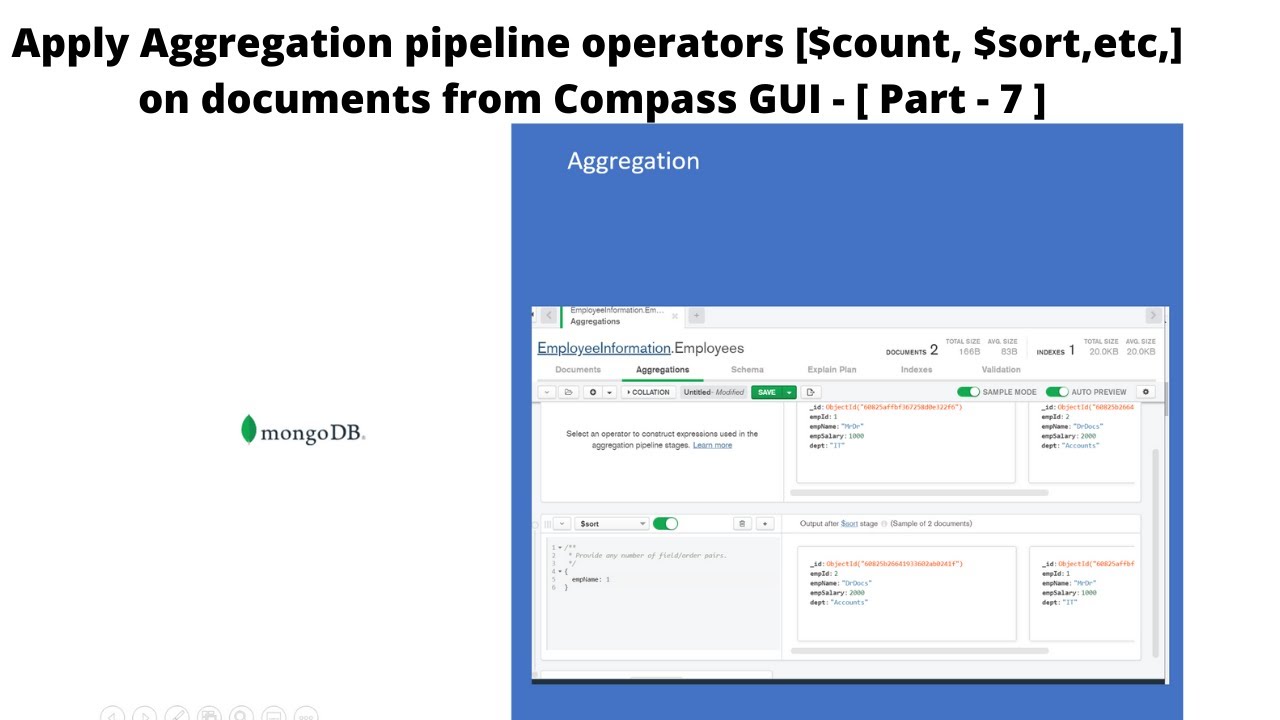 Apply aggregation pipeline operators [ $count, $sort, etc., ] on ...