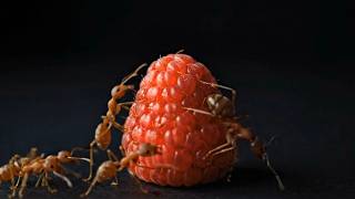 100 Ants vs Raspberry Timelapse Video