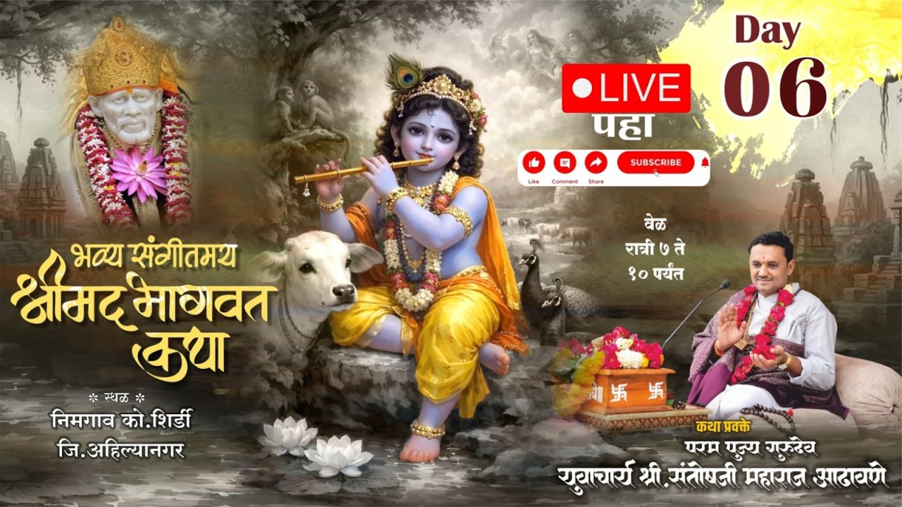 LIVE - Day 6 | श्रीमद्भागवत कथा | Santosh Maharaj Adhavane (निमगाव कोऱ्हाळे - शिर्डी)