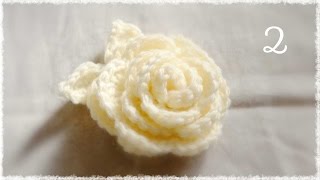 かぎ編み・バラの葉っぱの編み方（２）　diy crochet rose tutorial