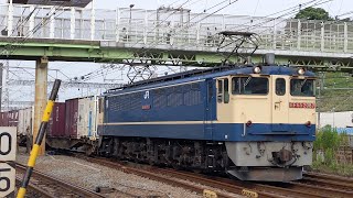 【EF65国鉄色牽引5086レ】JR貨物 EF65 2087号機+コキ20B 新A26仕業[5086レ] 札幌タ行 花月園前踏切通過！[2023.07.27(水)]