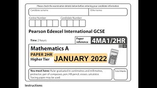 IGCSE Mathematics January 2022 - 4MA1/2HR
