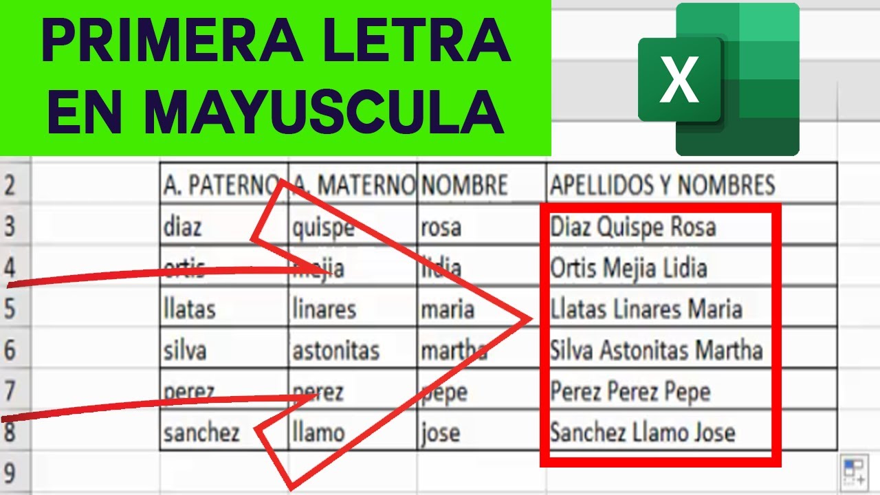 Formula De Excel Para Poner La Primera Letra En Mayuscula