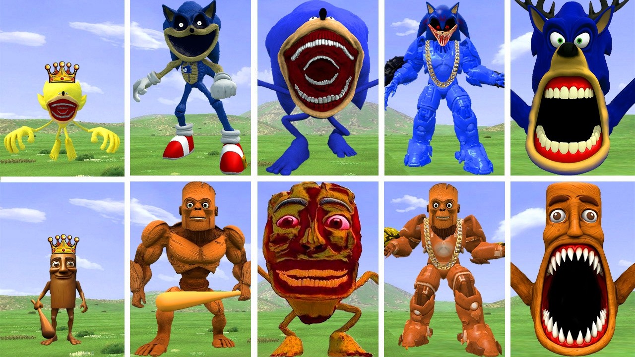 ALL NEW EVOLUTIONARY FORMS OF KING SONIC EXE VS KING TUNGTUNG SAHUR IN GARRY'S MOD!