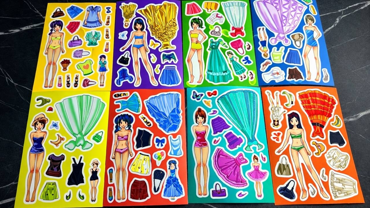 Oddly Satisfying ASMR Sticker Book Doll Transformation! Girl`s Fashion Style Paper DIY