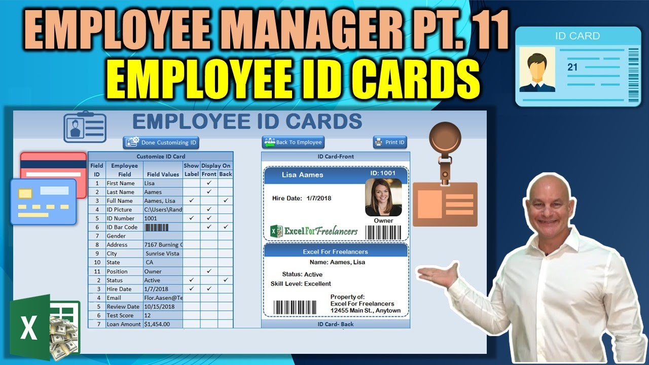 how-to-create-an-id-card-with-bar-codes-in-excel-employee-manager-pt-11-youtube