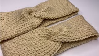 غرزة التريكو بالكروشيه التونسى وعمل بندانه (رابطة شعر) EASY Tunisian Crochet Knit stitch Ear Warmer