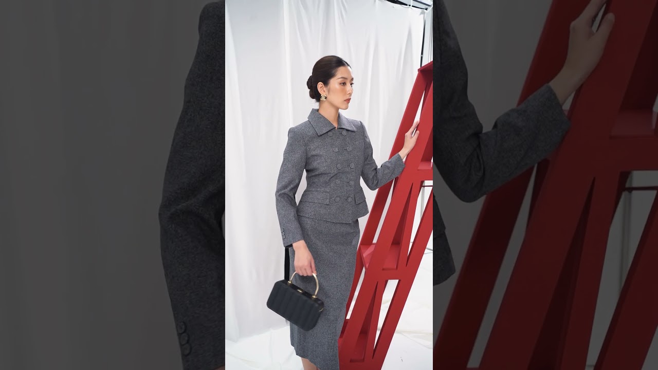 Grey Double Breasted Felt Vest & Grey Straight Midi Felt Skirt 