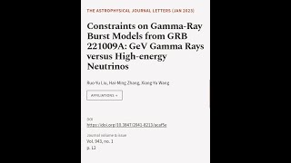 Constraints on Gamma-Ray Burst Models from GRB 221009A: GeV Gamma Rays versus High-en... | RTCL.TV