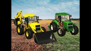 Tractor and Backhoe 3D render preview