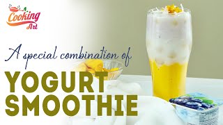 A special combination of mango smoothie, blueberry yogurt and coconut milk bubbles - Yogurt smoothie
