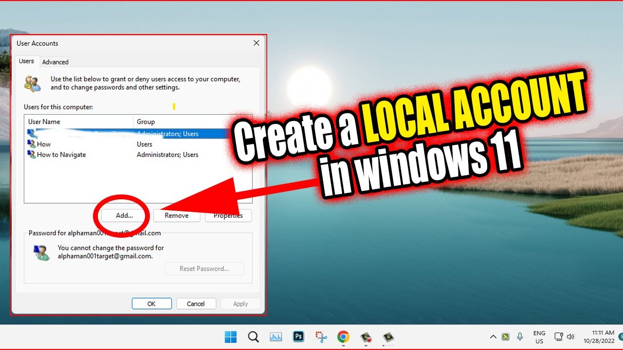 How To Create A Local Account In Windows 11 - YouTube
