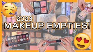 ALL THE MAKEUP I FINISHED IN 2023!! (40 empty makeup products!!) #makeup #makeupempties #projectpan