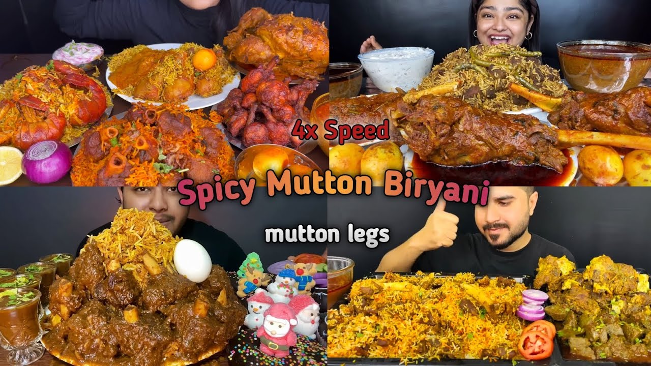 ASMR:Eating Spicy Mutton Biryani leg🍗🤤chicken biryani, mutton curry, egg biryani, eating, mukbang