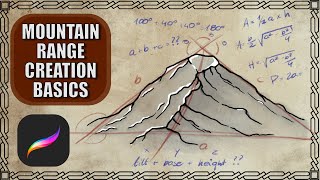 How to Draw Mountains & Mountain Ranges - Fantasy Map Easy Procreate Tutorial Brush Stamp Variations