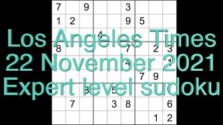 Sudoku solution – Los Angeles Times sudoku 22 November 2021 Expert level screenshot 5