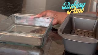 Pans Pyrex square and Rachelle Ray Loaf