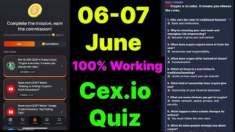 Cex.IO Quiz Answers Today 06 & 07 June | Cex.io Daily Quiz | Cex io daily combo | Cex.io daily quiz