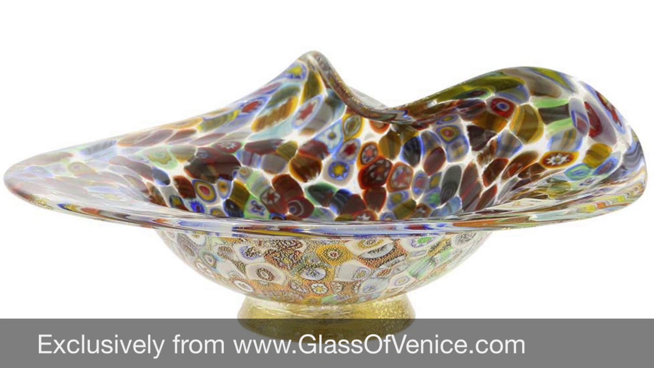 Murano Millefiori Gold Art Glass Centerpiece Bowl